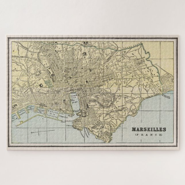 Puzzle Mapa de época de Marsella Francia (1901) (Horizontal)