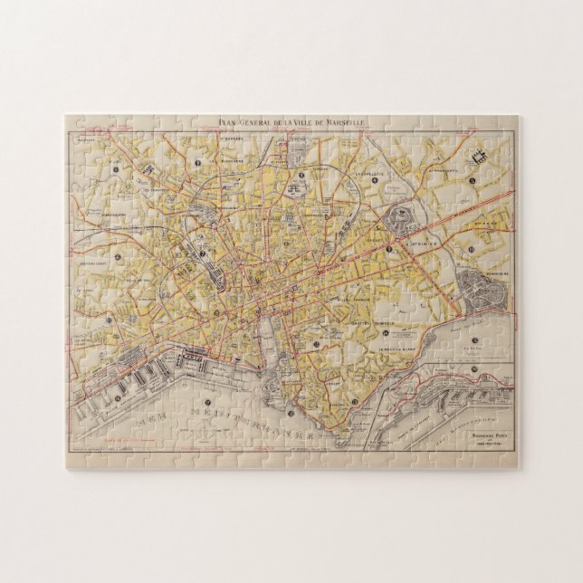 Puzzle Mapa de época de Marsella Francia (1917) (Horizontal)