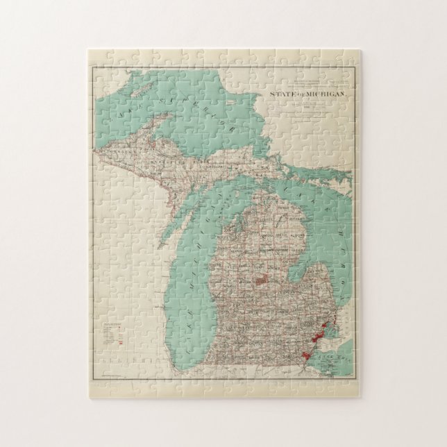 Puzzle Mapa de época de Michigan (1888) (Vertical)