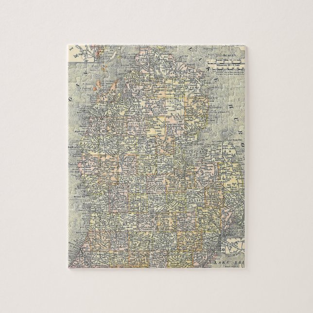 Puzzle Mapa de época de Michigan (1901) (Vertical)