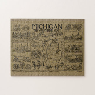 Puzzle Mapa de época de Michigan (1912) - Tan