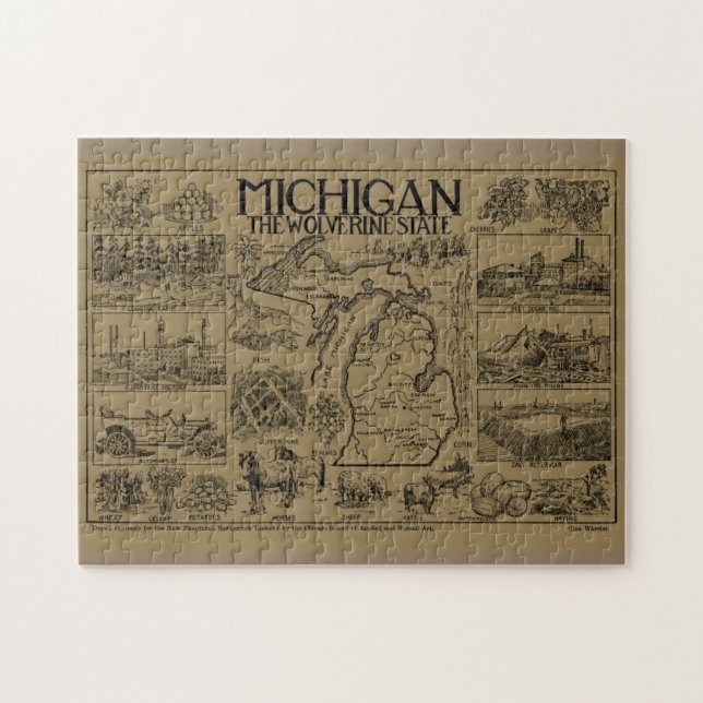 Puzzle Mapa de época de Michigan (1912) - Tan (Horizontal)