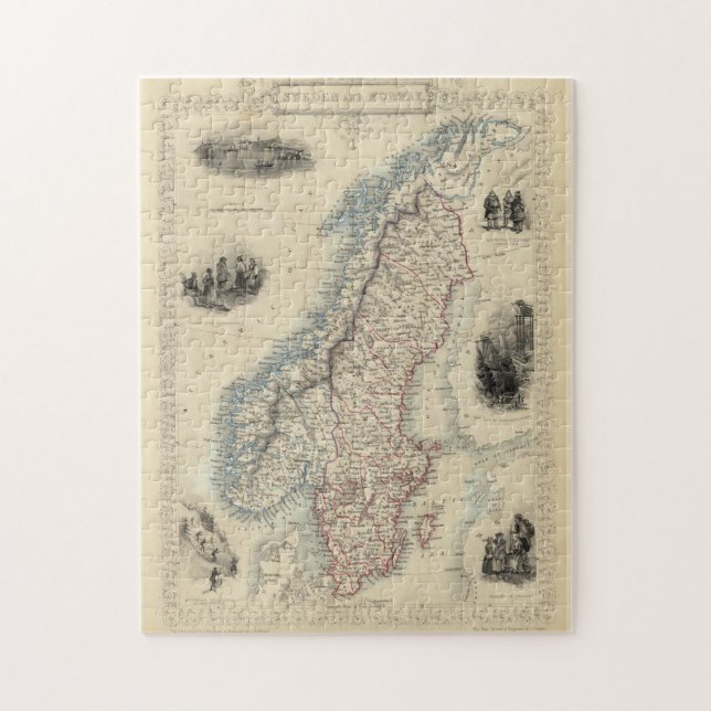 Puzzle Mapa de época de Noruega y Suecia (1851) (Vertical)