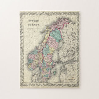Puzzle Mapa de época de Noruega y Suecia (1856)