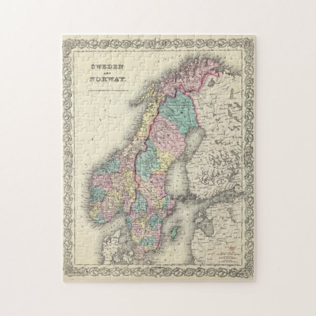 Puzzle Mapa de época de Noruega y Suecia (1856) (Vertical)