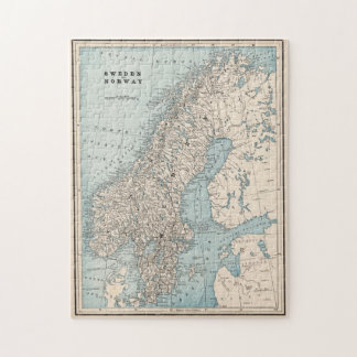 Puzzle Mapa de época de Noruega y Suecia (1893)