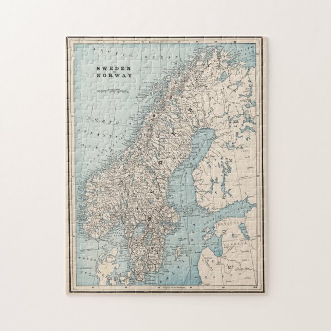 Puzzle Mapa de época de Noruega y Suecia (1893) (Vertical)