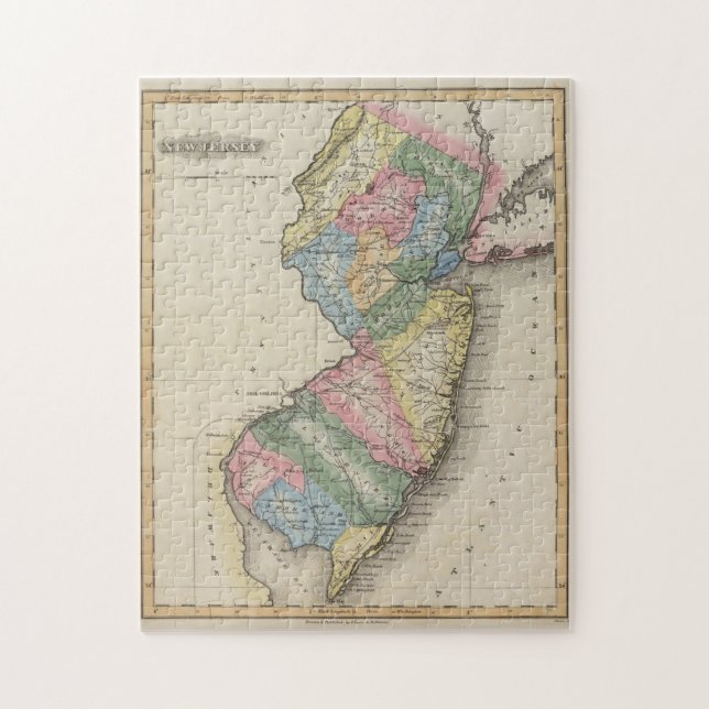 Puzzle Mapa de época de Nueva Jersey (1823) (Vertical)