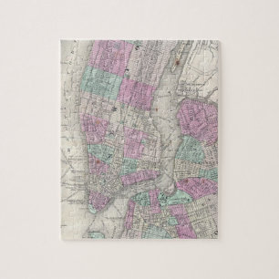 Puzzle Mapa de época de Nueva York y Brooklyn (1866)