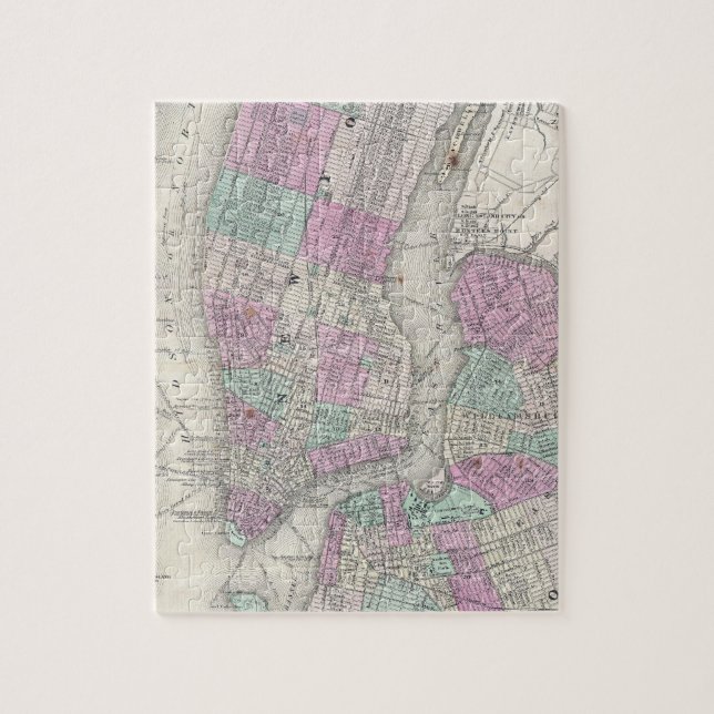 Puzzle Mapa de época de Nueva York y Brooklyn (1866) (Vertical)