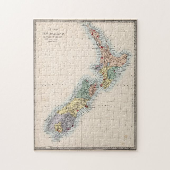 Puzzle Mapa de época de Nueva Zelanda (1865) (Vertical)