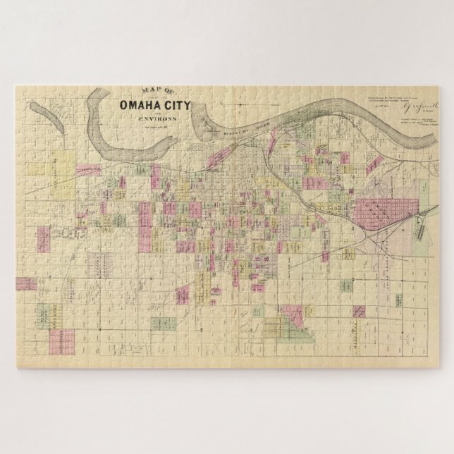Puzzle Mapa de época de Omaha Nebraska (1885) (Horizontal)