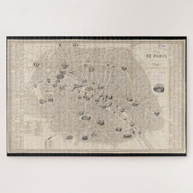 Puzzle Mapa de época de París Francia (1841) (Horizontal)