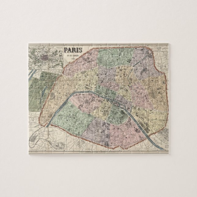 Puzzle Mapa de época de París Francia 1878 (Horizontal)