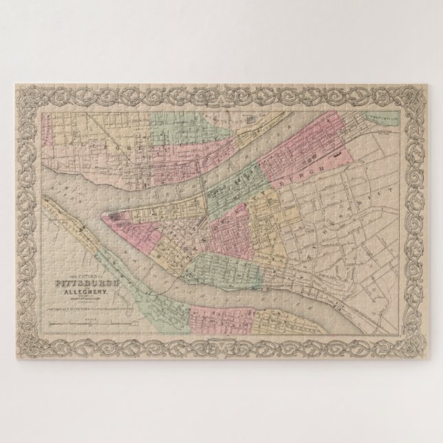 Puzzle Mapa de época de Pittsburgh PA (1855) (Horizontal)