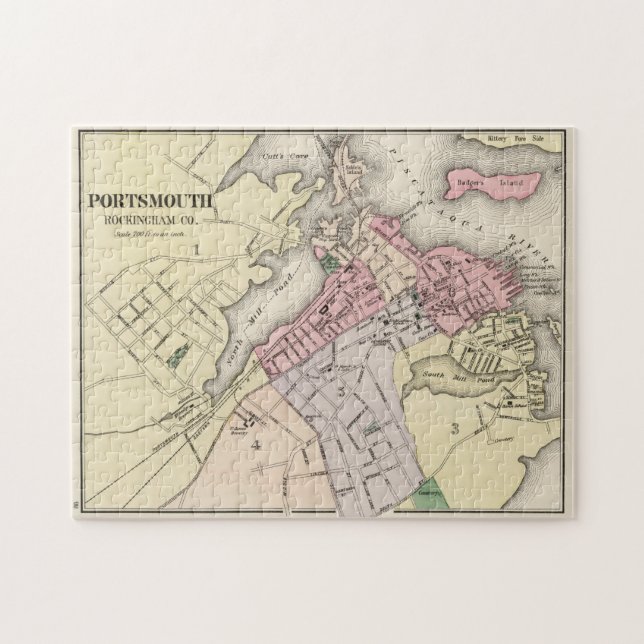 Puzzle Mapa de época de Portsmouth NH (1877) (Horizontal)