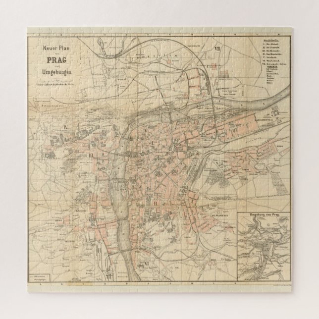 Puzzle Mapa de época de Praga (1882) (Vertical)