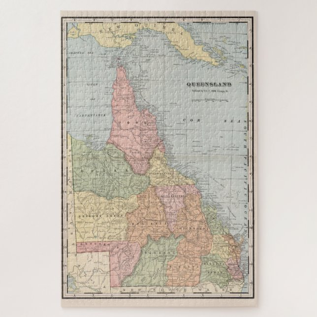 Puzzle Mapa de época de Queensland Australia (1901) (Vertical)
