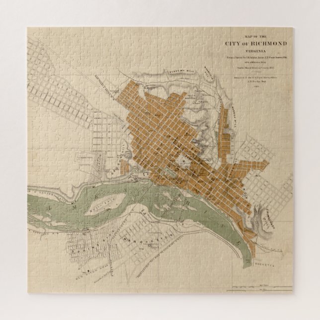 Puzzle Mapa de época de Richmond VA (1864) (Vertical)
