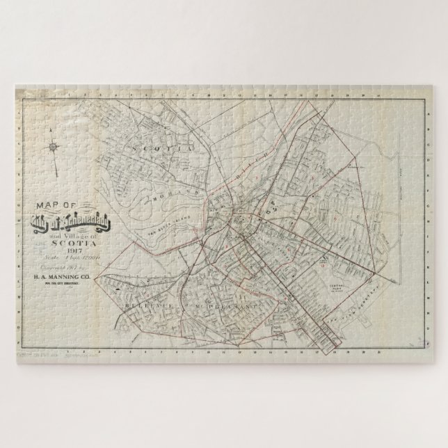 Puzzle Mapa de época de Schenectady NY (1917) (Horizontal)
