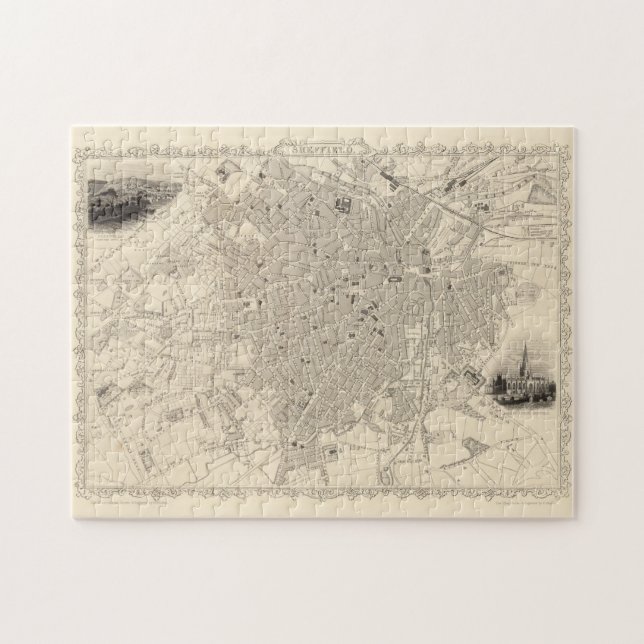 Puzzle Mapa de época de Sheffield England (1851) (Horizontal)