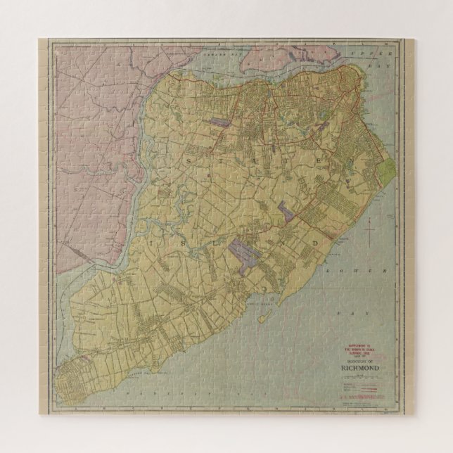 Puzzle Mapa de época de Staten Island NY (1911) (Vertical)
