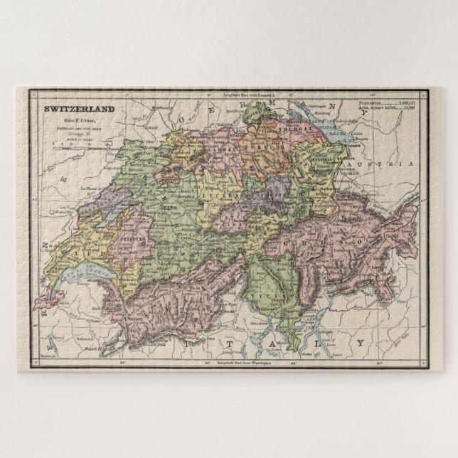 Puzzle Mapa de época de Suiza (1882) (Horizontal)
