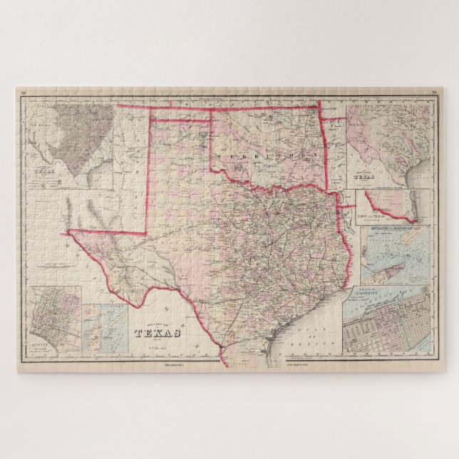 Puzzle Mapa de época de Texas y Oklahoma (1876) (Horizontal)