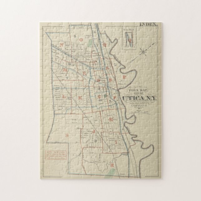 Puzzle Mapa de época de Utica Nueva York (1883) (Vertical)