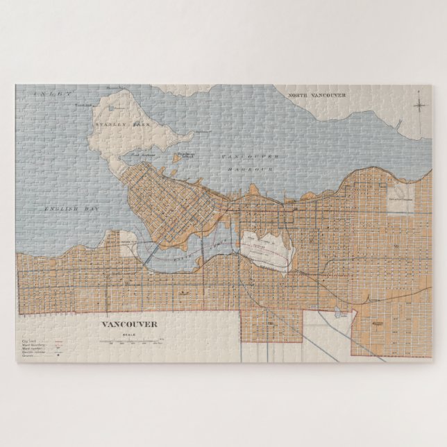 Puzzle Mapa de época de Vancouver Canadá (1915) (Horizontal)