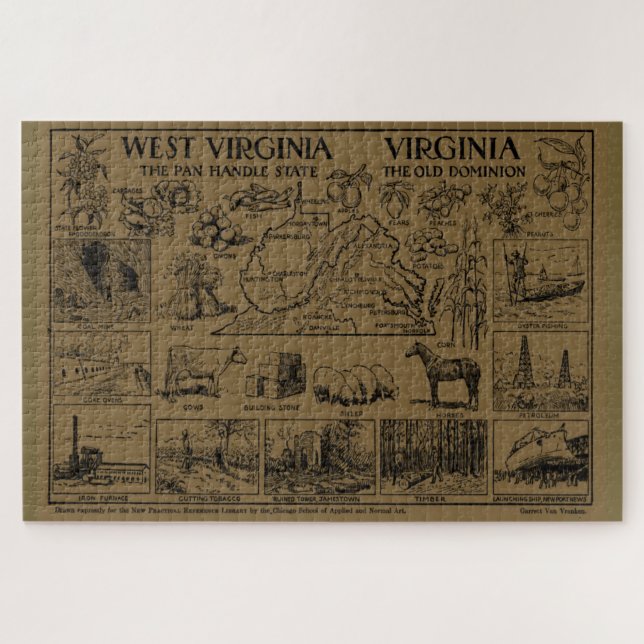 Puzzle Mapa de época de Virginia y Virginia Occidental (1 (Horizontal)