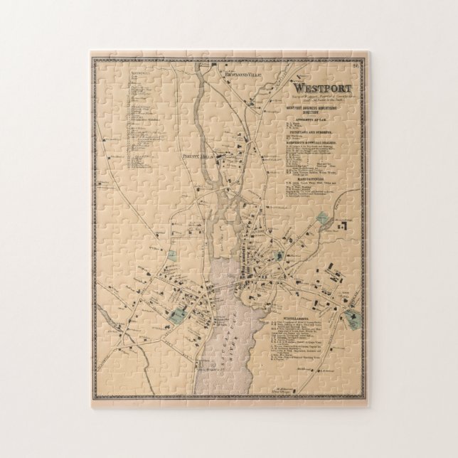 Puzzle Mapa de época de Westport CT (1867) (Vertical)