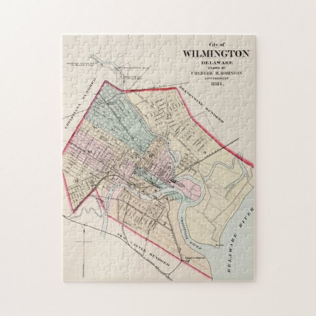 Puzzle Mapa de época de Wilmington Delaware (1884) (Vertical)