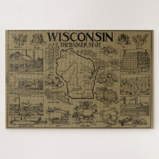 Puzzle Mapa de época de Wisconsin (1912) - Tan
