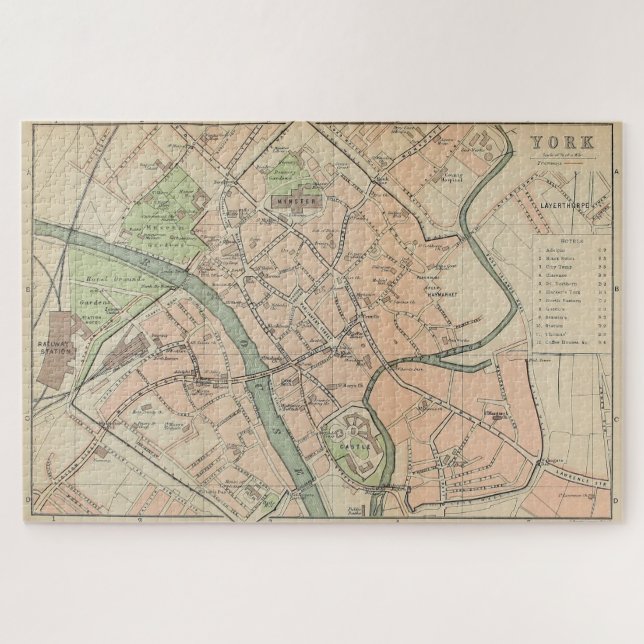 Puzzle Mapa de época de York Inglaterra (1890) (Horizontal)