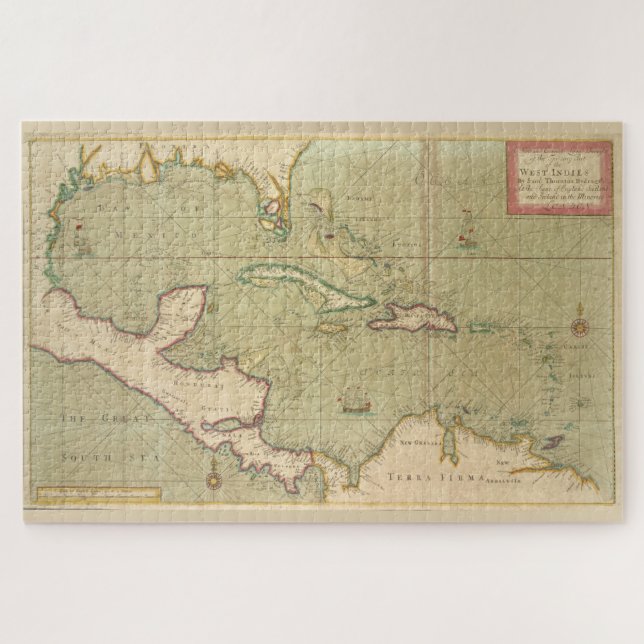 Puzzle Mapa de época del Caribe (1707) (Horizontal)