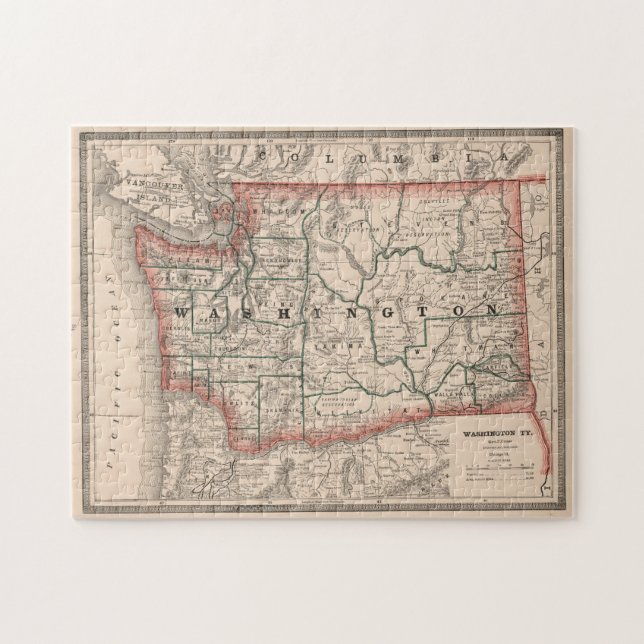 Puzzle Mapa de época del estado de Washington (1883) (Horizontal)