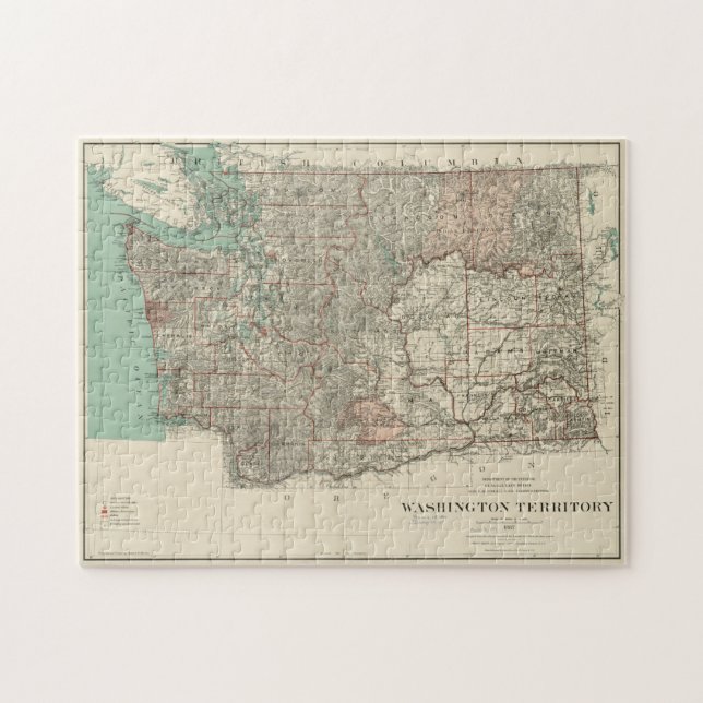 Puzzle Mapa de época del estado de Washington (1887) (Horizontal)