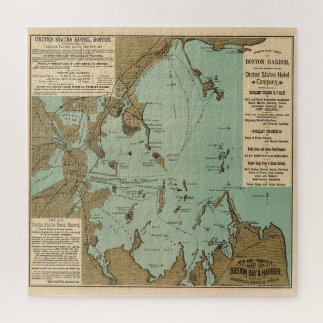 Puzzle Mapa de época del puerto de Boston (1884) (Vertical)