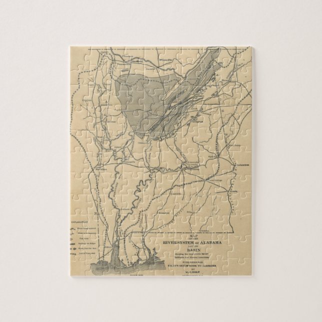 Puzzle Mapa de época del sistema fluvial de Alabama (1887 (Vertical)