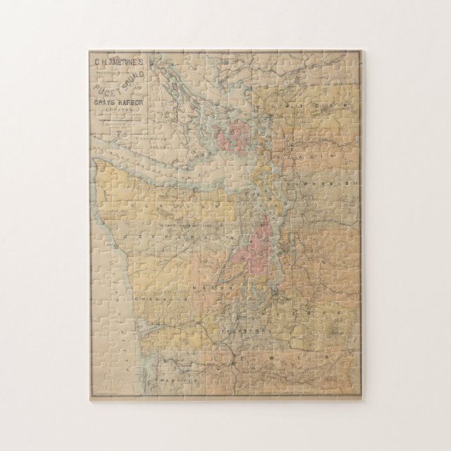 Puzzle Mapa de época del sonido Puget (1891) (Vertical)