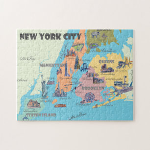 Puzzle Mapa de época retro ilustrado de Nueva York