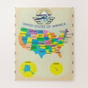 Puzzle Mapa de Estados Unidos de América al estilo vintag