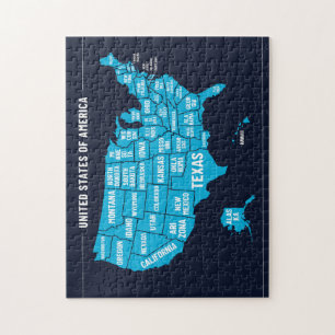 Puzzle Mapa de Estados Unidos Diseño Mínimo Verde Azul
