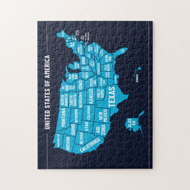 Puzzle Mapa de Estados Unidos Diseño Mínimo Verde Azul (Vertical)