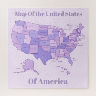 Puzzle Mapa de Estados Unidos Minimalista Arte Rosa Púrpu