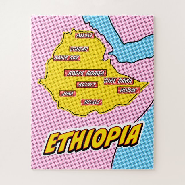 Puzzle Mapa de Etiopía ilustrado con arte pop (Vertical)