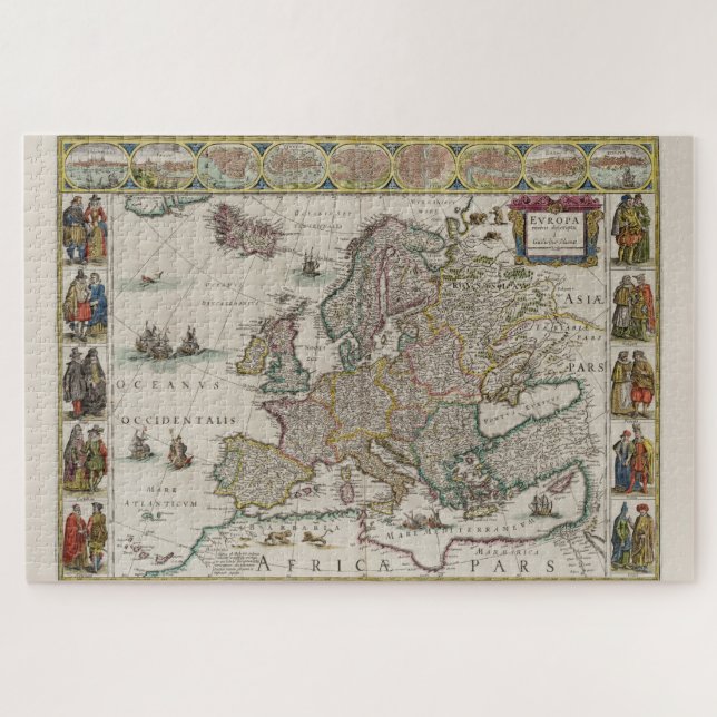 Puzzle Mapa de Europa de la Edad Media (por Willem Blaeu) (Horizontal)