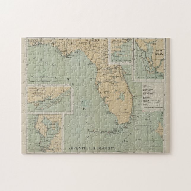 Puzzle Mapa de faro de época de Florida (1898) (Horizontal)