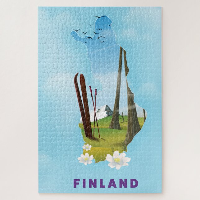 Puzzle Mapa de Finlandia Cartel ilustrado de viaje (Vertical)